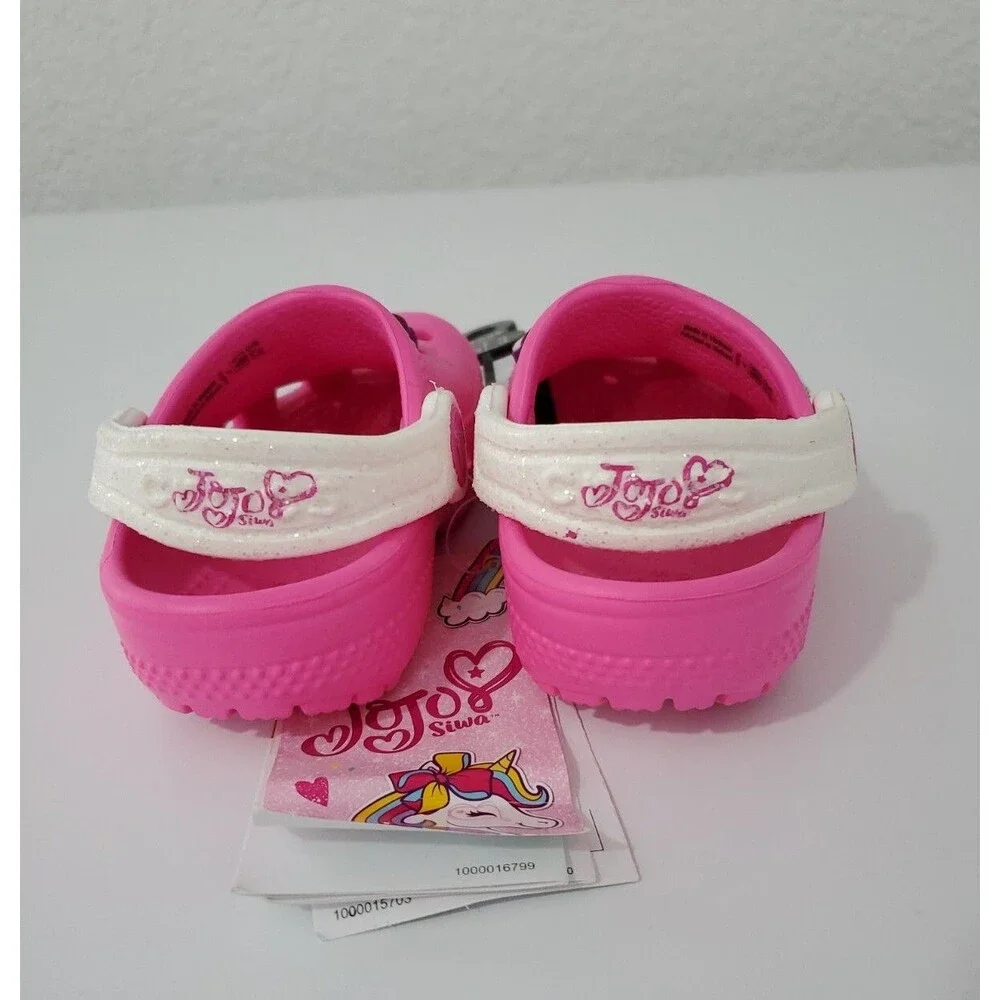 JOJO Siwa Charm Clog Pink CROCS  White Glitter Strap 6 Jibbitz • SIZE C 4 NEW